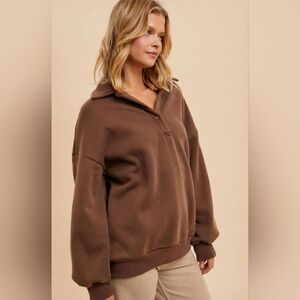 Women's Mineral Washed Polo Pullover Sweatshirt